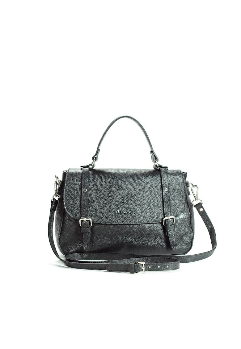 Geanta dama piele -  Elena - negru - 30 x 10 x 22 cm