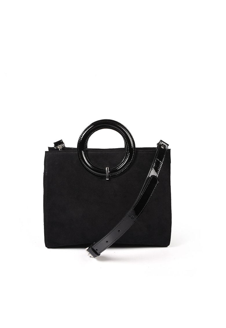 Geanta dama piele - Otilia - velur lac negru - 29 x 10 x 22 cm
