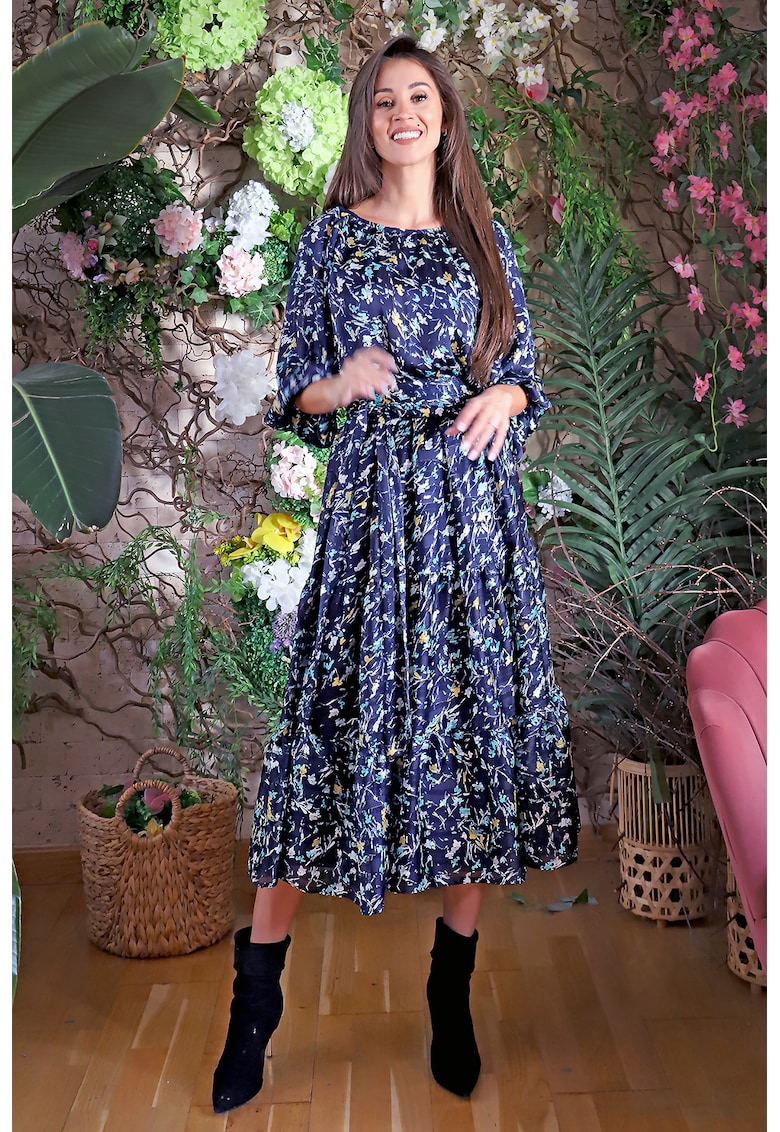 Rochie din amestec de matase cu model floral Cagliari