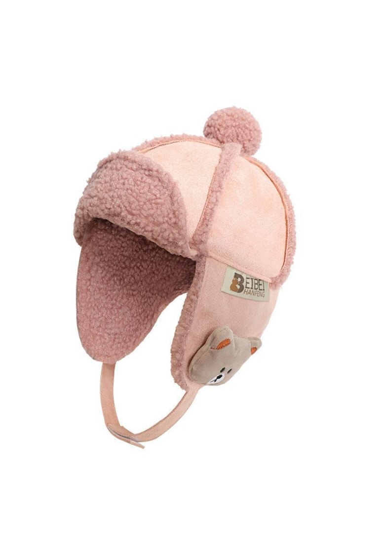 Caciula pentru copii - model cu urechi si prindere cu scai sub barbie - accesorizata cu ursulet - tematica I love winter - 2 – 6 ani - EFAYN