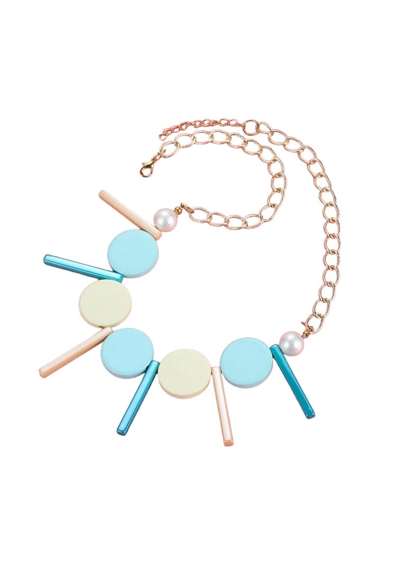 Colier auriu - cu piese geometrice bleu si perle - Malia C1 -