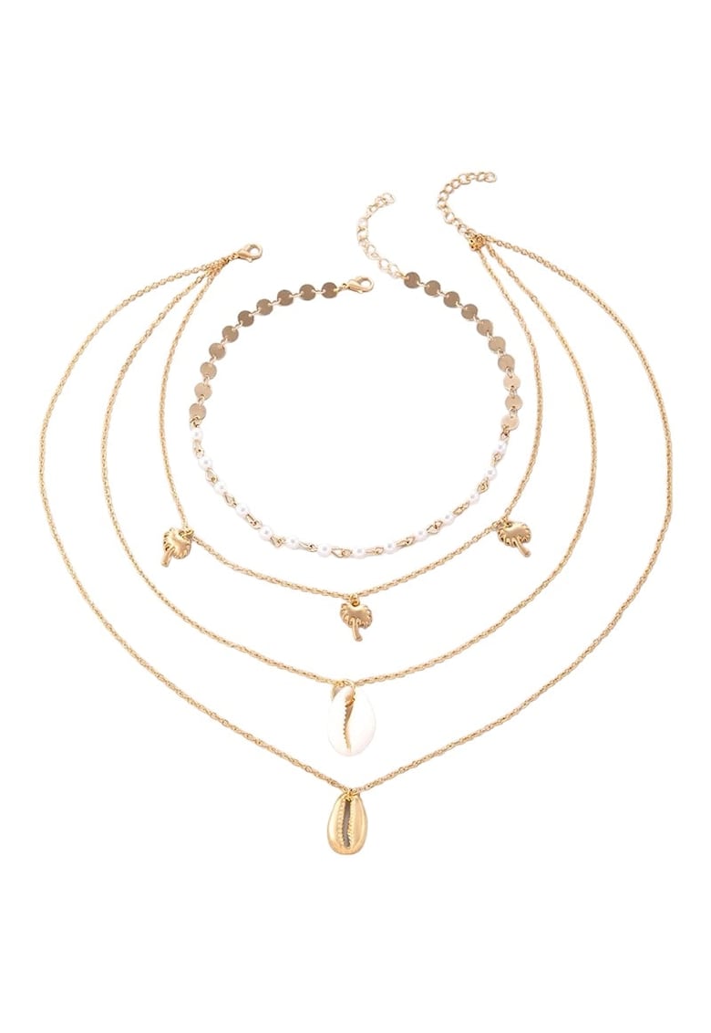 Set 2 coliere aurii - cu perle - palmieri si scoici - Manette C28 -