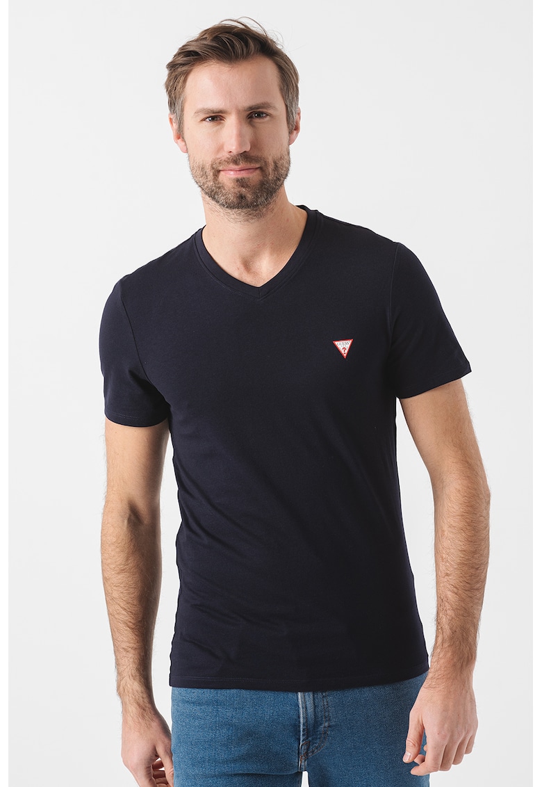 Tricou slim fit cu decolteu in V