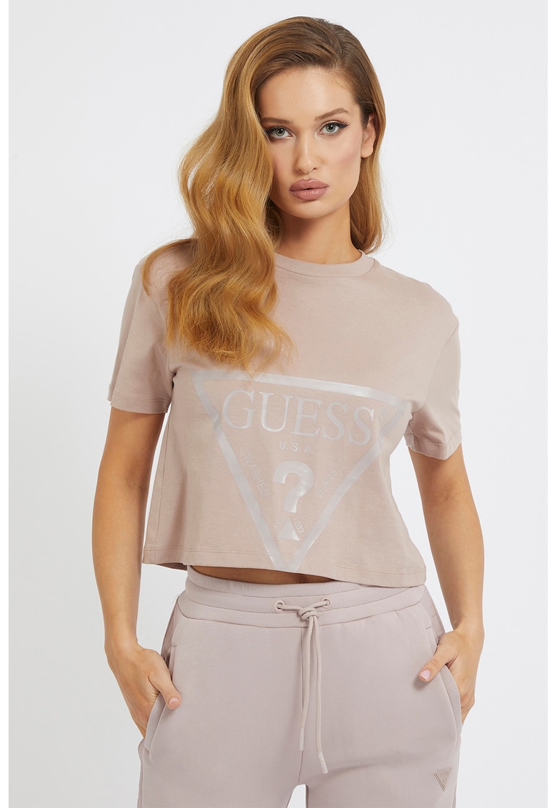 Tricou crop pentru fitness Adele - Roz prafuit