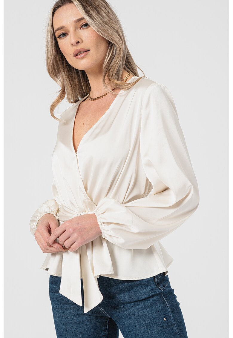 Guess - Bluza cu decolteu in V si maneci bufante
