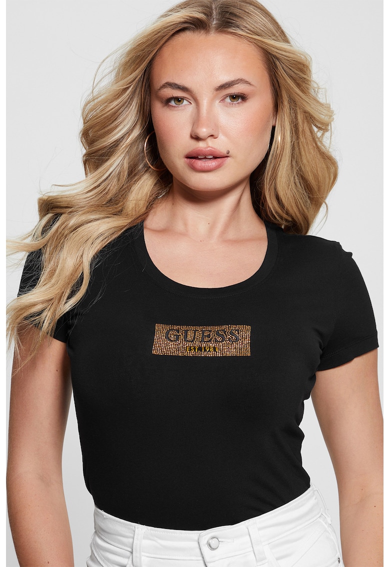 Guess Tricou cu aplicatii logo cu strasuri - Negru