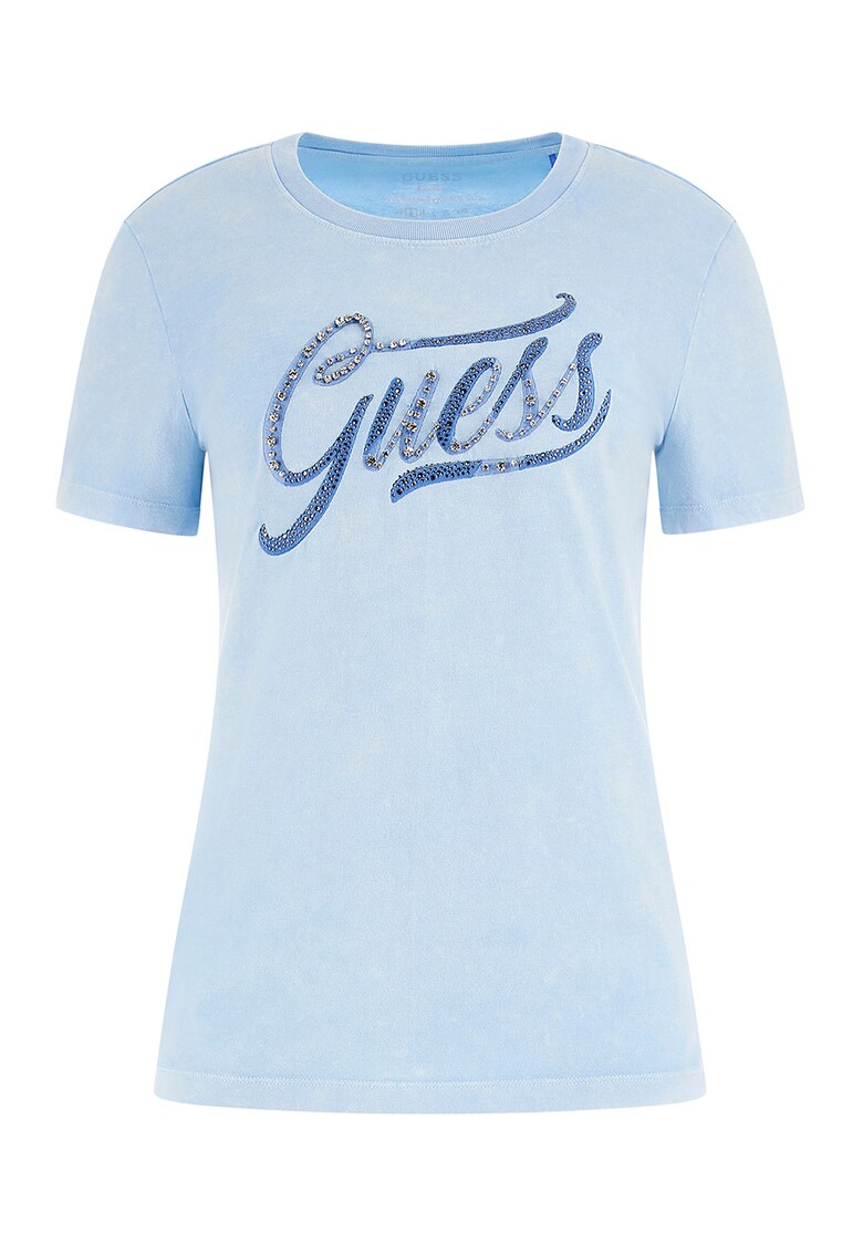 Guess Jeans Tricou cu logo brodat si strasuri