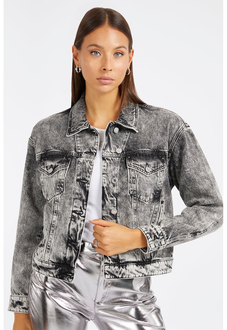 Jacheta de denim cu aspect decolorat - Alb murdar/Gri antracit