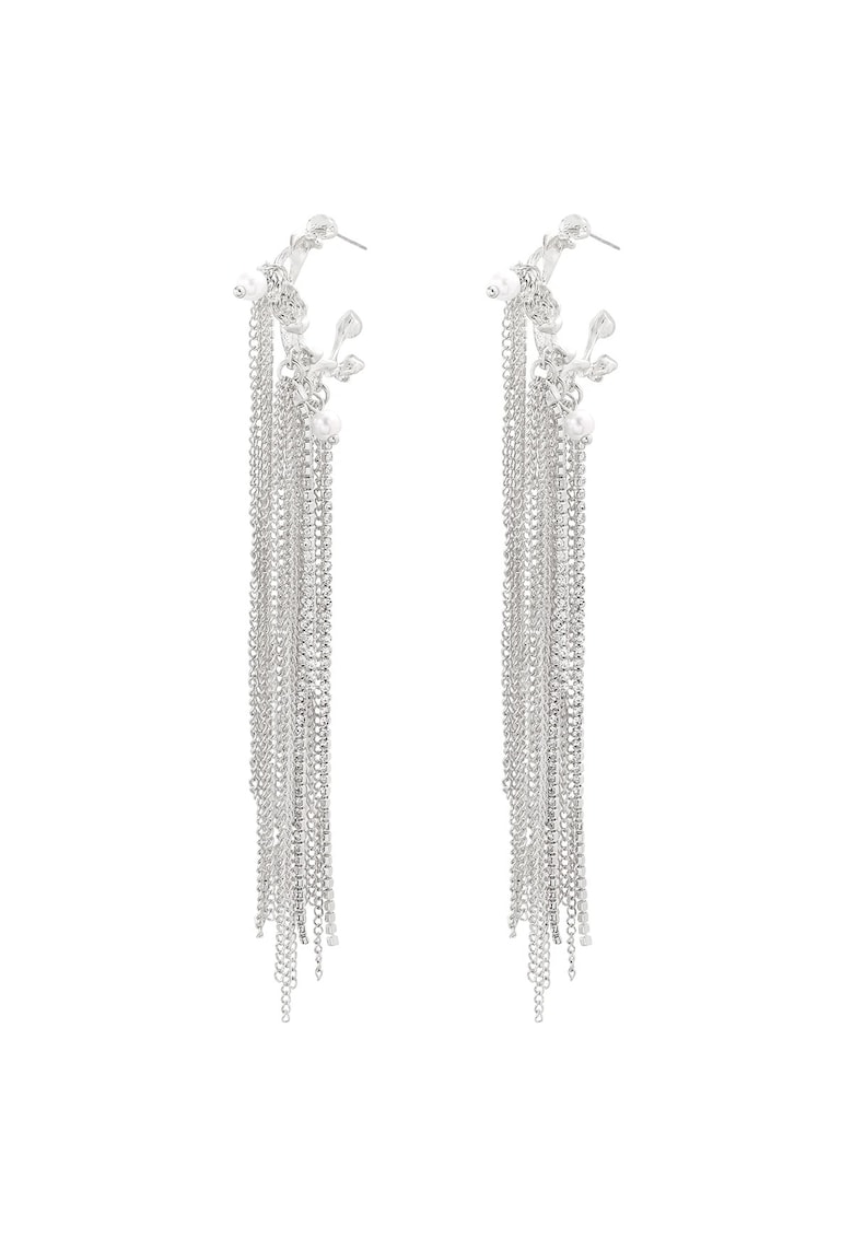 Cercei argintii - lungi - cu franjuri si perlute - Margaux C21 -