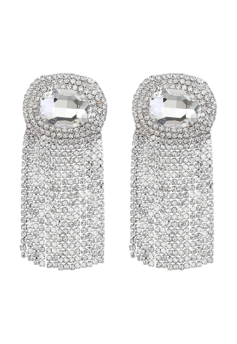 Cercei argintii - lungi - masivi - cu franjuri si pietre - Margot C6 -