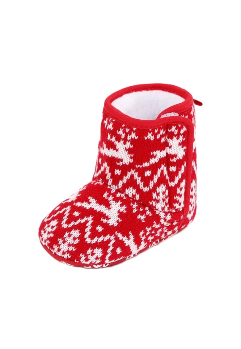 Cizme Rosii Cu Reni Albi - Peste glezna - Fete - Baieti - Velcro