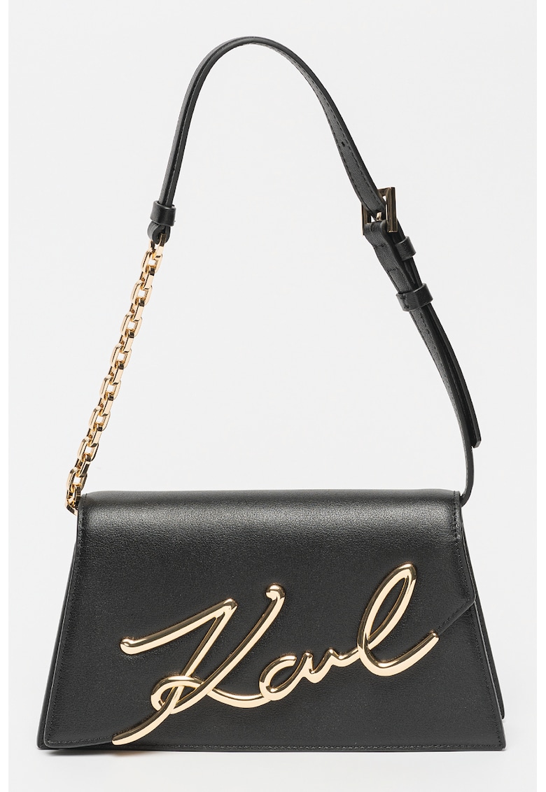 Geanta crossbody de piele cu aplicatie logo K/Signature 2.0