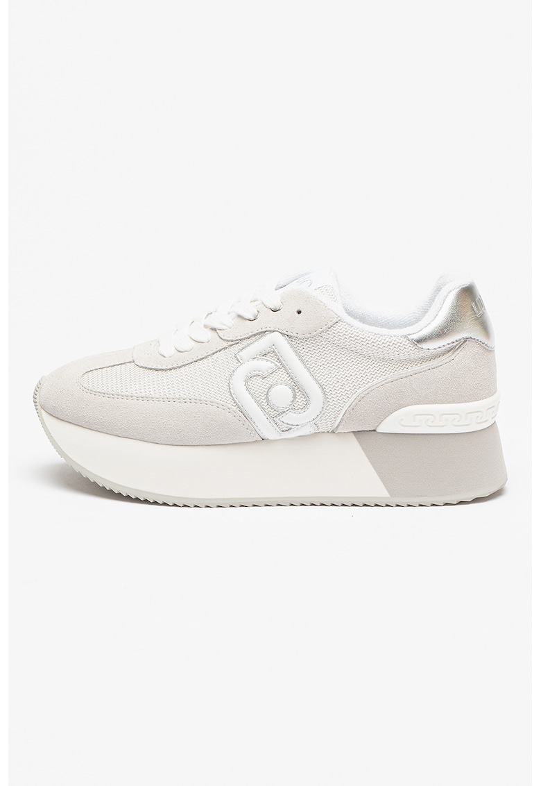 Pantofi sport cu talpa flatform si garnituri din piele intoarsa Dreamy - Alb/Gri/Argintiu