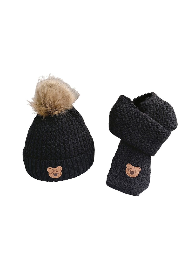 Caciula pentru copii - set doua piese - model moale si calduros cu pom pom si fular asortat - tematica I’m a baby bear - 1 – 5 ani - EFAYN