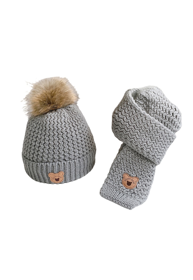 Caciula pentru copii - set doua piese - model moale si calduros cu pom pom si fular asortat - tematica I’m a baby bear - 1 – 5 ani - EFAYN