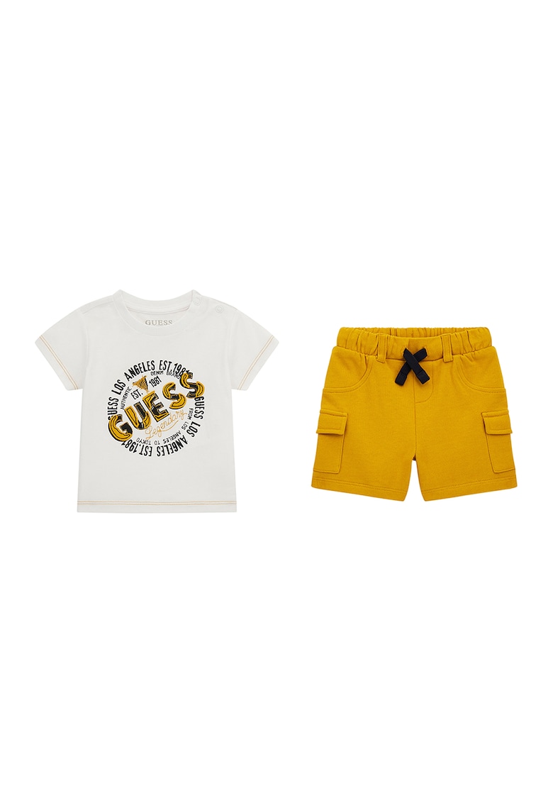 Set de tricou cu imprimeu logo si pantaloni scurti