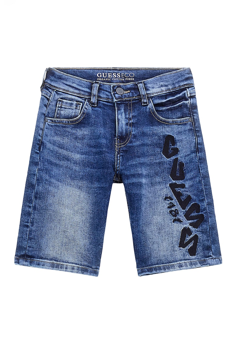 Guess - Pantaloni scurti cu aspect decolorat si logo brodat