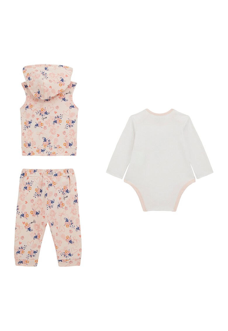 Set de vesta cu gluga - pantaloni si body cu imprimeu floral