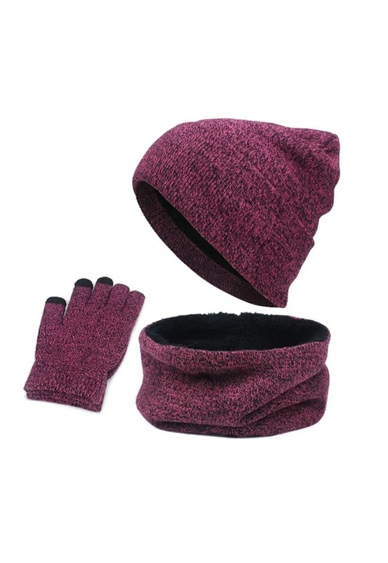 Caciula dama - set 3 piese - model cu manusi si fular tip guler asortate - captuseala calduroasa - tematica cozy winter - marime universala - EFAYN