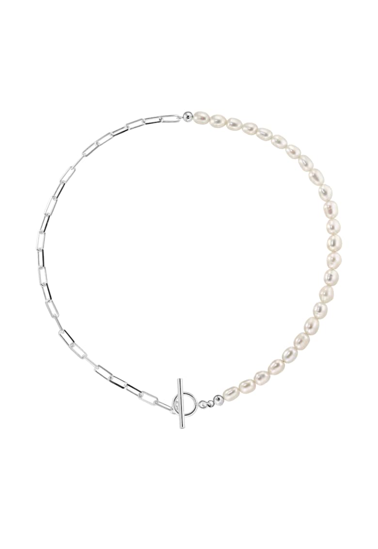 Colier ag.925 cu perle de cultura albe 6.5mm + lant paperclip - inchizatoare toggle S