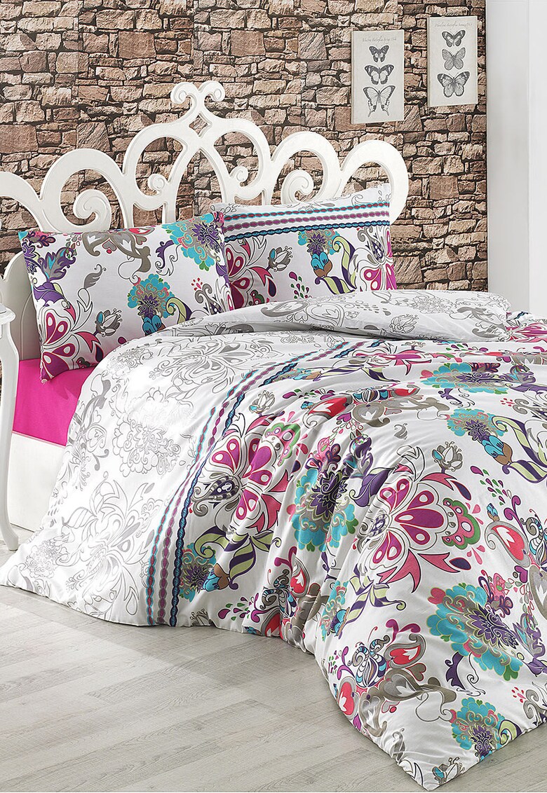 Set de pat multicolor cu imprimeu floral stilizat