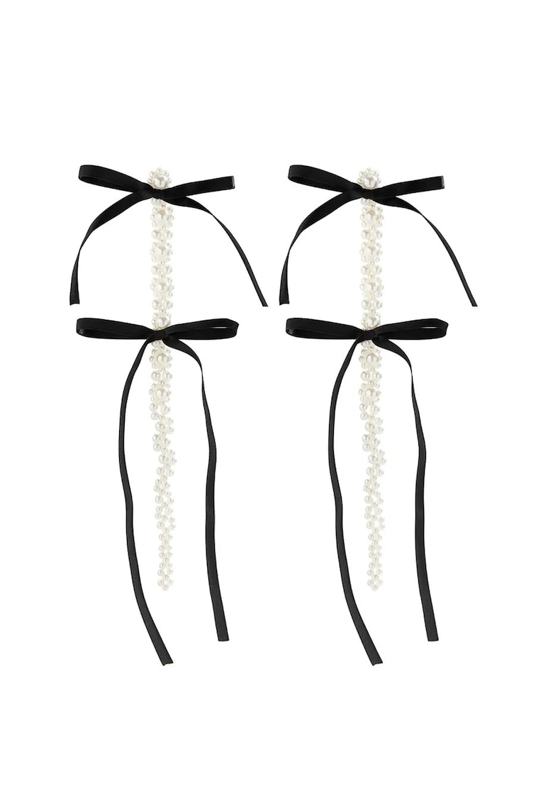 Cercei albi - lungi - cu perle si fundite negre - Mario C1