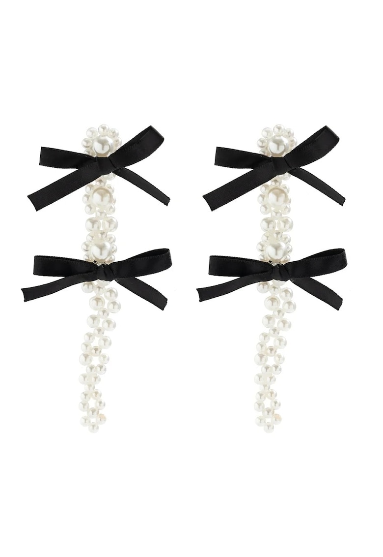 Cercei albi - lungi - cu perle si fundite negre - Marinus C1