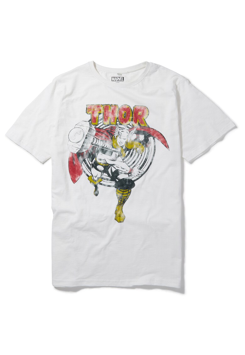 Tricou cu decolteu la baza gatului Marvel The Mighty Thor Retro Hammer Ecru Slub 5447