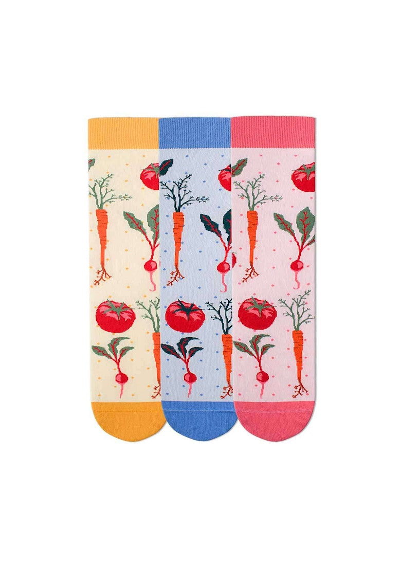 Set 3 perechi de sosete bumbac organic Fine Cotton Veggie culori deschise