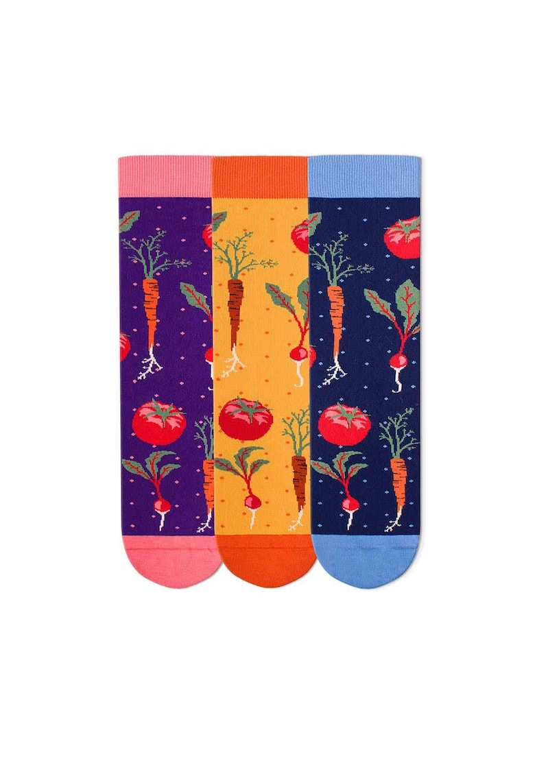 Set 3 perechi de sosete bumbac organic Fine Cotton Veggie culori inchise