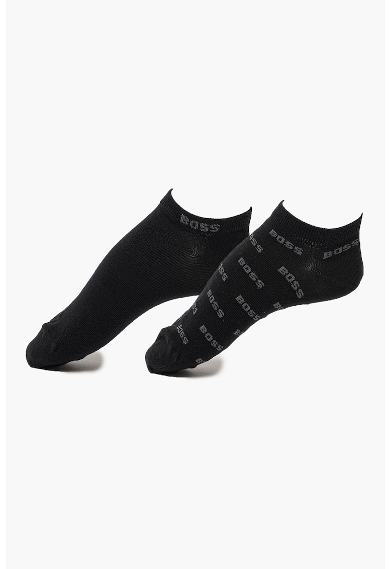 Set de sosete pana la glezna cu imprimeu logo - 2 perechi - Negru