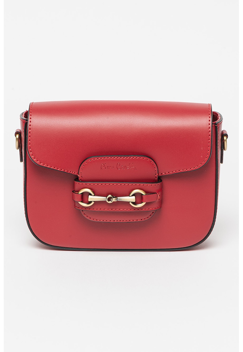 Geanta crossbody de piele cu logo - Rosu inchis