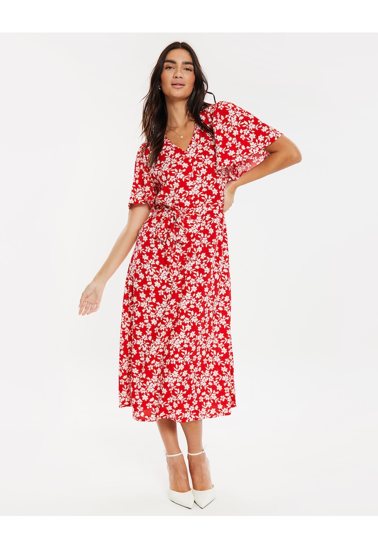 Rochie midi cu un cordon in talie THB Fruit Pastill 3927