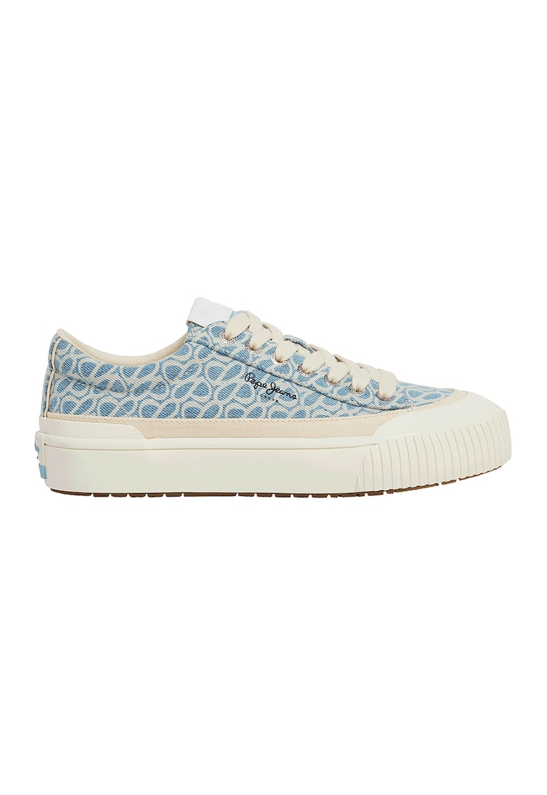 Pepe Jeans London Tenisi flatform cu imprimeu - Albastru prafuit/Alb murdar