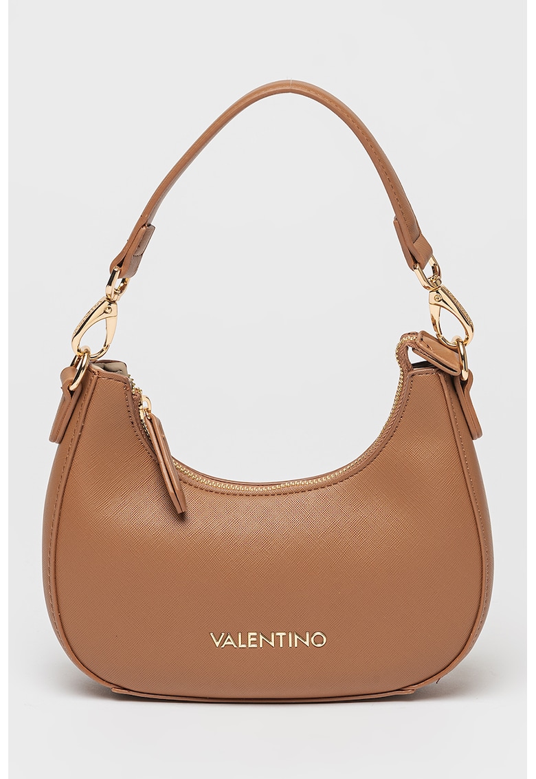 Geanta semiluna din piele ecologica cu bareta detasabila cu logo Zero - Maro