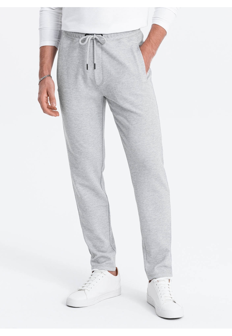 Pantaloni texturati cu snur in talie -