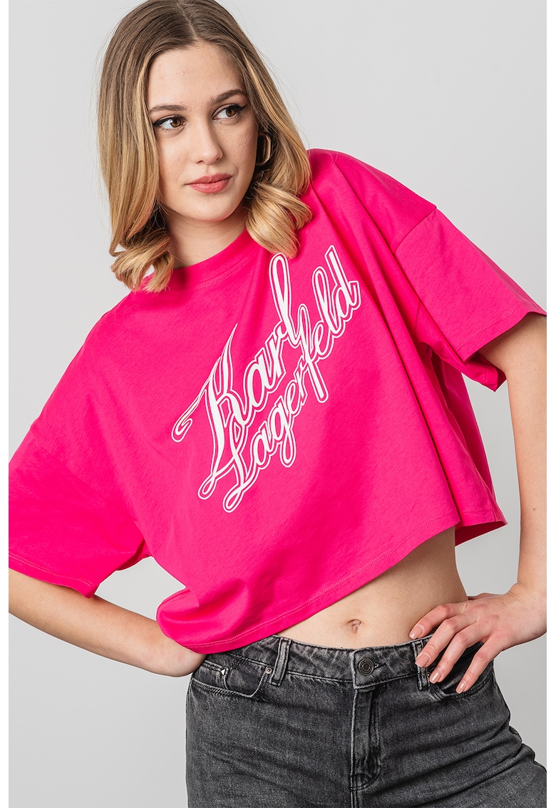 Tricou crop lejer cu logo