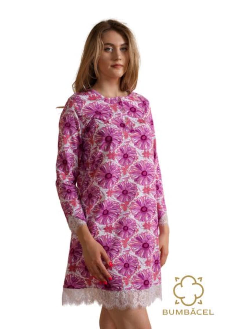 Camasa de noapte cu maneca lunga si imprimeu floral