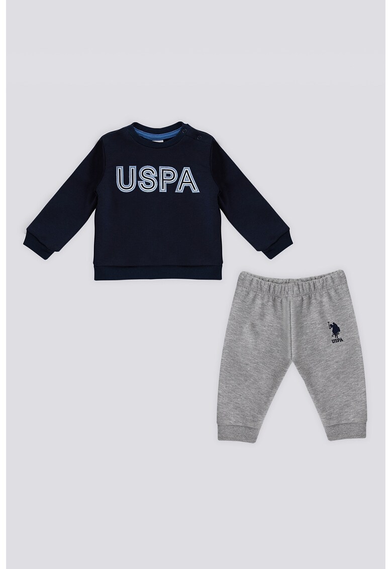 Set de pantaloni si bluza cu imprimeu logo