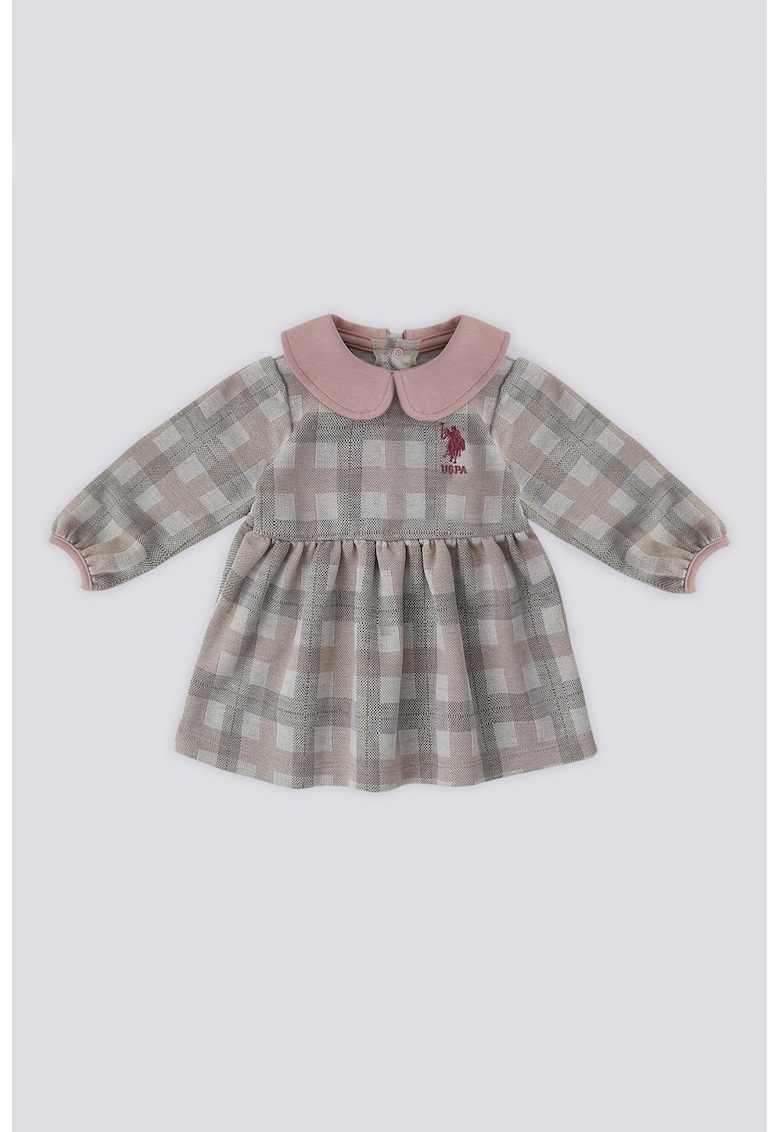 Rochie in carouri cu guler Peter Pan - Gri/Roz