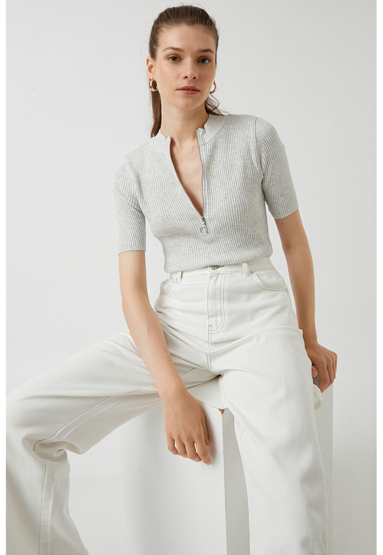 Bluza slim fit cu fenta cu fermoar