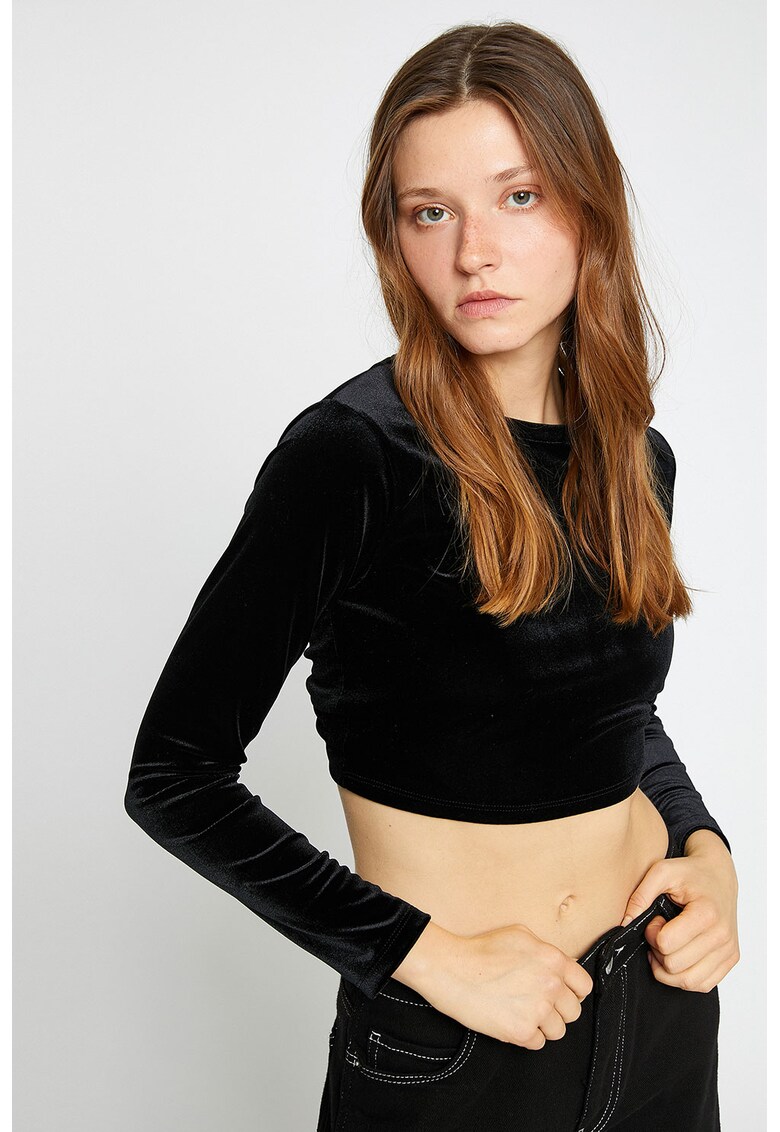 Bluza crop cu aspect de catifea