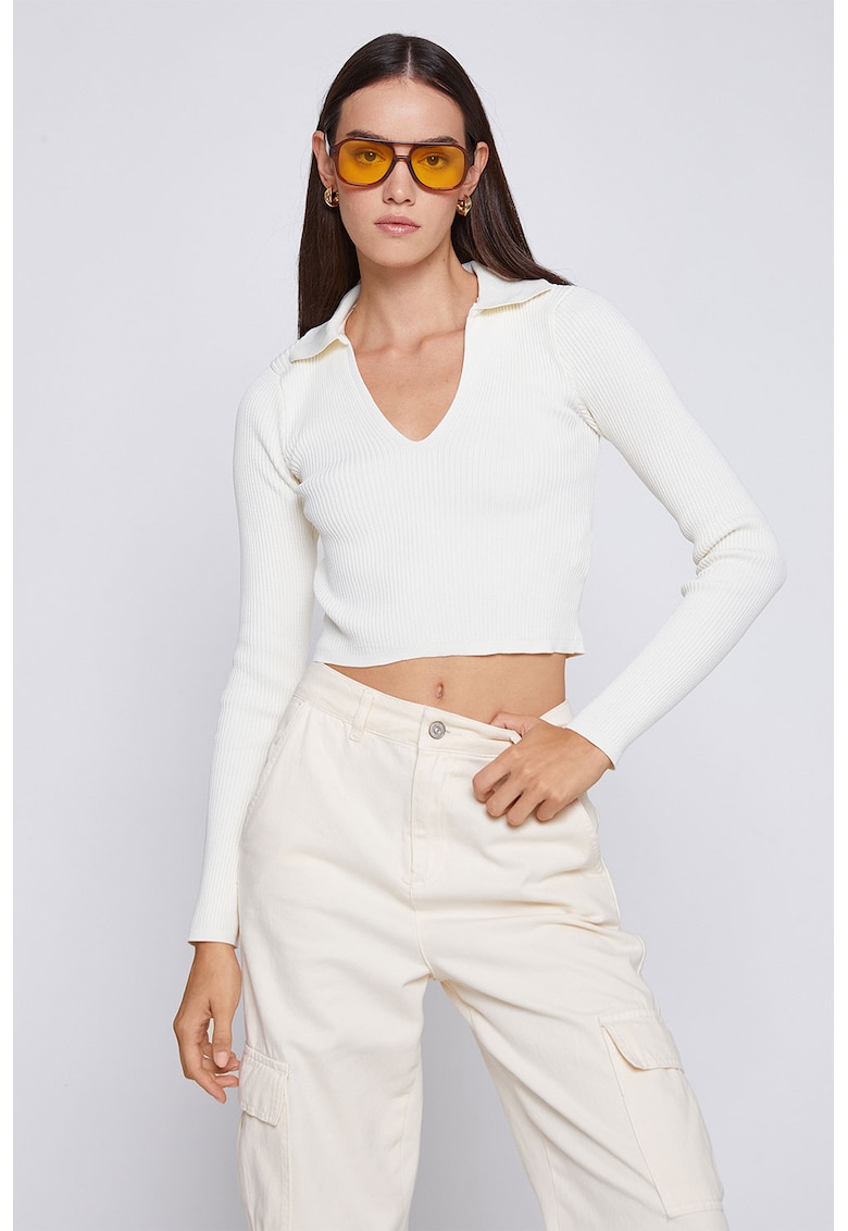 Pulover crop cu aspect striat