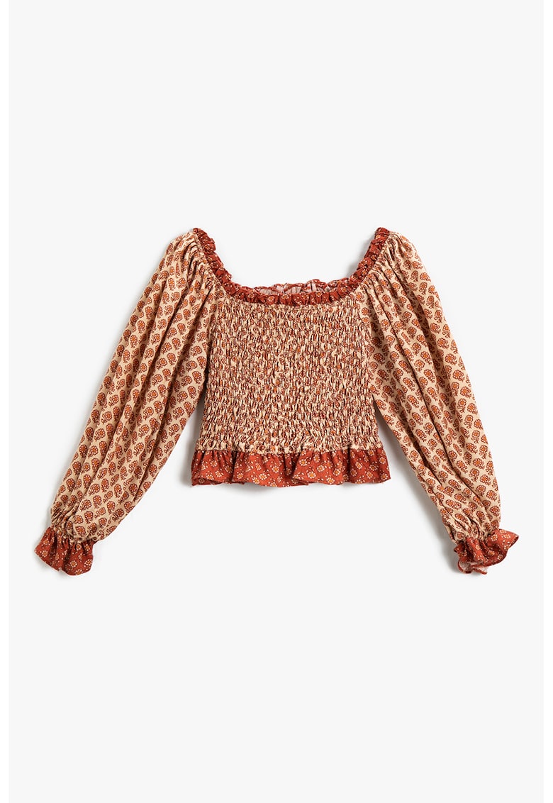 Bluza cu decolteu pe umeri si model grafic
