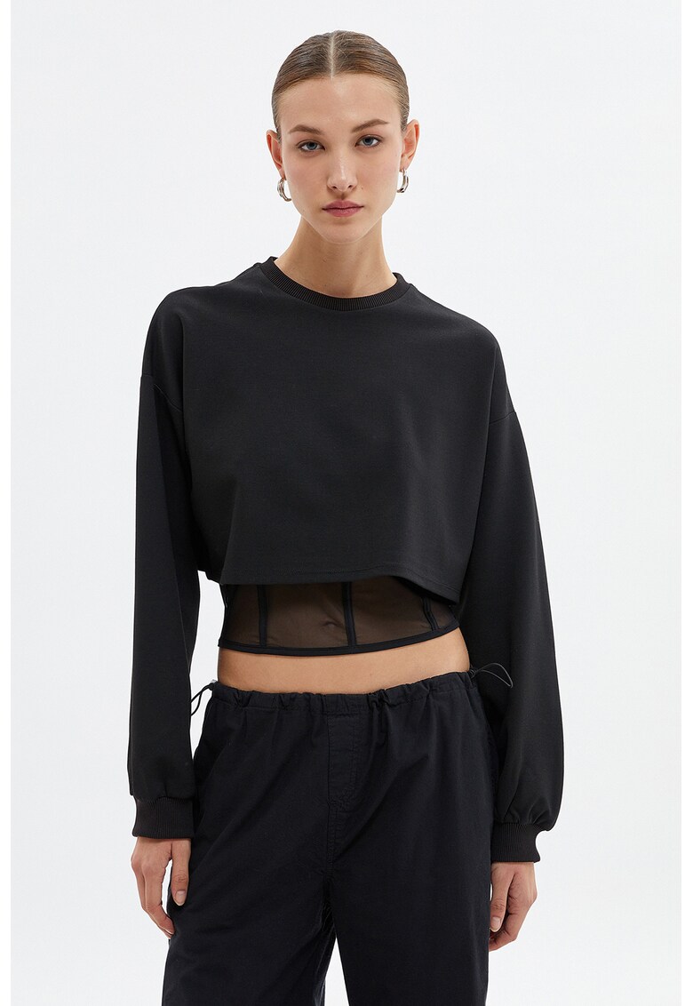 Bluza de trening crop cu decolteu la baza gatului