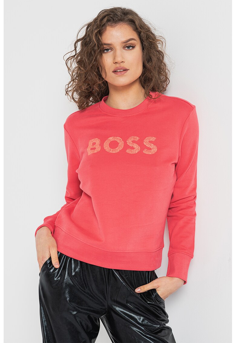 BOSS Памучен суитшърт Elaboss на лога цвят: яркорозово