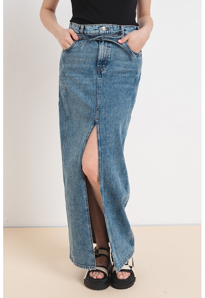 Fusta lunga de denim cu slit frontal