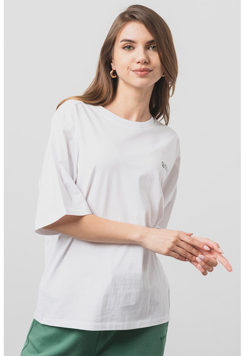 Tricou de bumbac cu imprimeu floral si logo pe spate