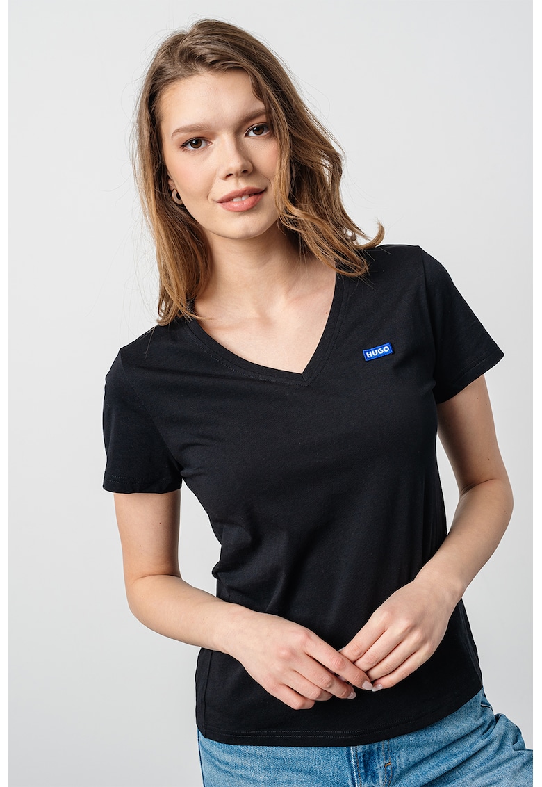 Tricou slim fit cu decolteu in V - Negru