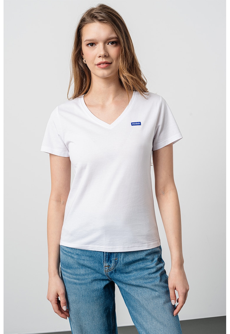 Tricou slim fit cu decolteu in V - Alb